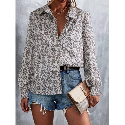 Retro Graphic Print Button Blouse