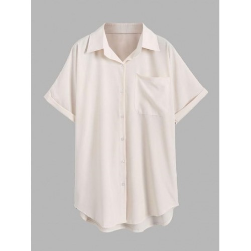 Cuffed Sleeve Front Pocket Button Down Shirt