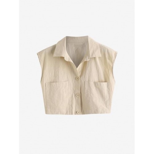Pocket Sleeveless Crop Shirt
