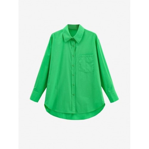 Pocket Drop Shoulder Plain Shirt