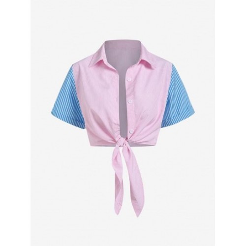 Contrast Striped Button Down Knotted Shirt