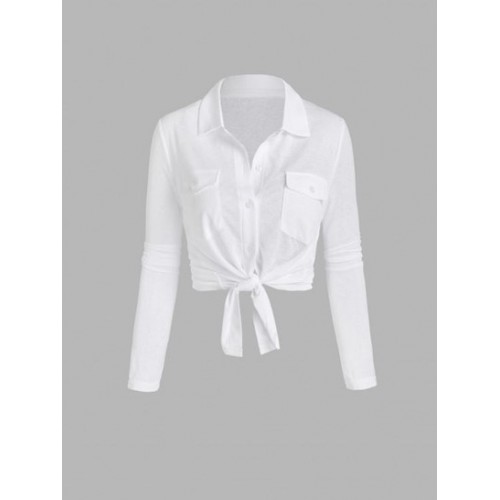 Semi Sheer Pocket Tied Shirt