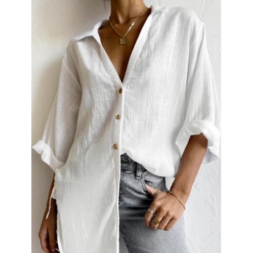 V Notched Tie Side Longline Shirt