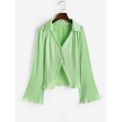Plisse Bell Sleeve Shirt