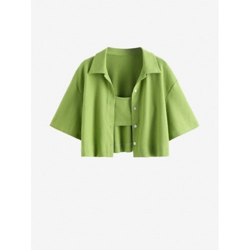 Cropped Textured Shirt With Tiny Cami Top
