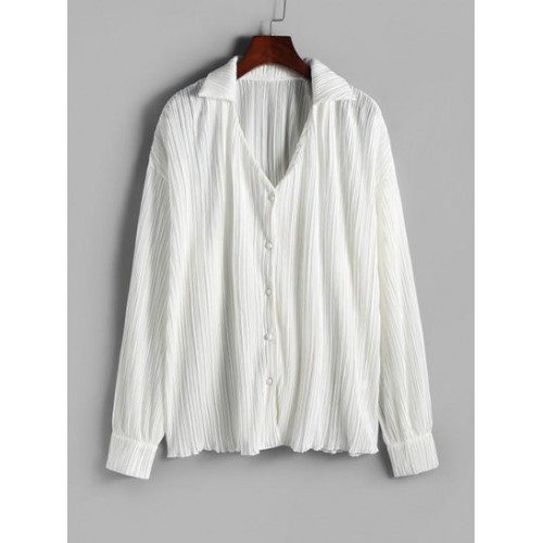 Plisse V Notched Drop Shoulder Shirt