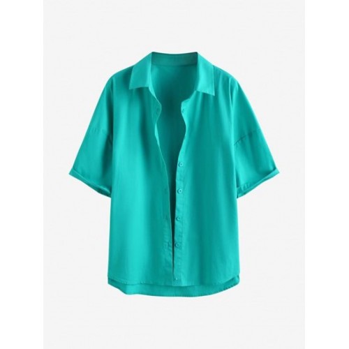 Drop Shoulder Button Up Shirt