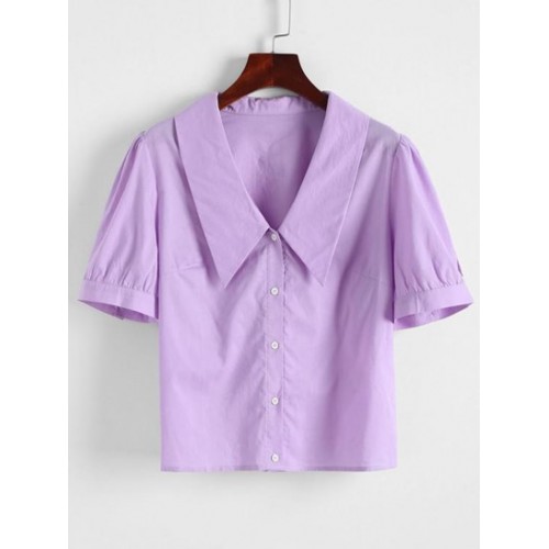 Retro Flat Collar Puff Sleeve Blouse
