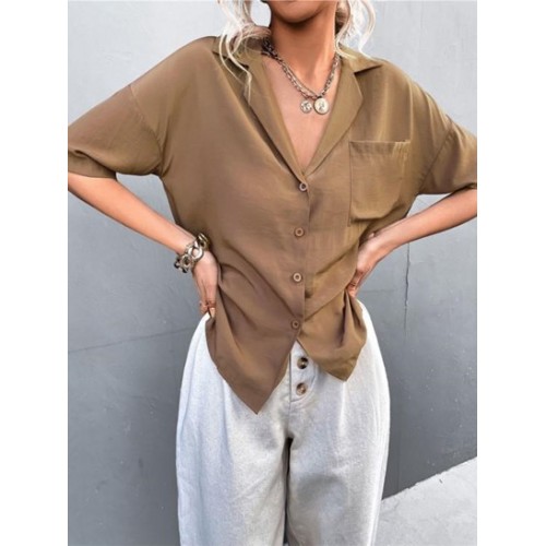 Drop Shoulder Pocket Lapel Shirt