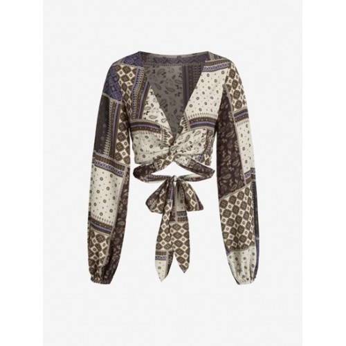 Twisted Tie Back Paisley Bandana Print Blouse