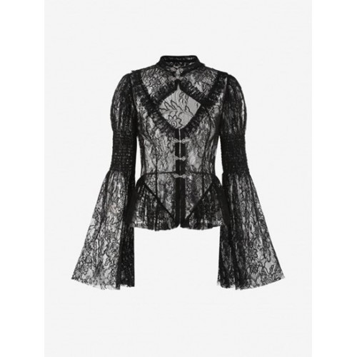 Halloween Lace See Thru Cut Out Flare Sleeve Top