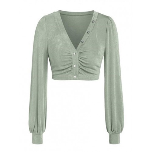 Knitted Button Up Cropped Blouse