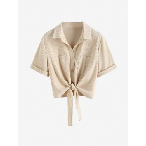 Tie Hem Textured Front Pockets Shirt