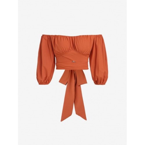 Tie-around Off Shoulder Ruched Blouse