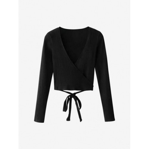 Knitted Ribbed Wrap Top