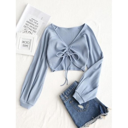 Textured Knitted Gathered Top