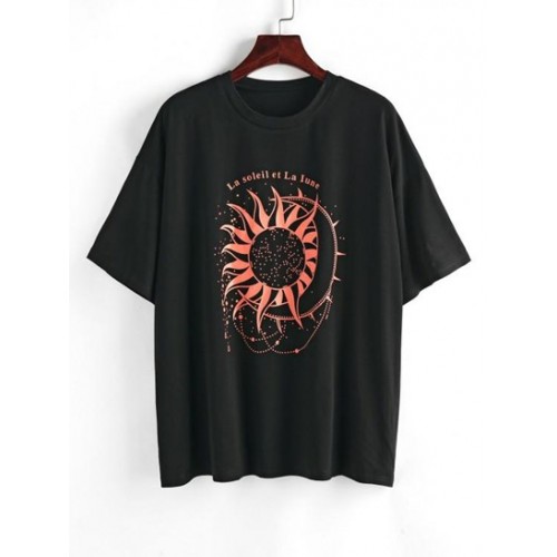 Sun Slogan Print Drop Shoulder Oversized T Shirt