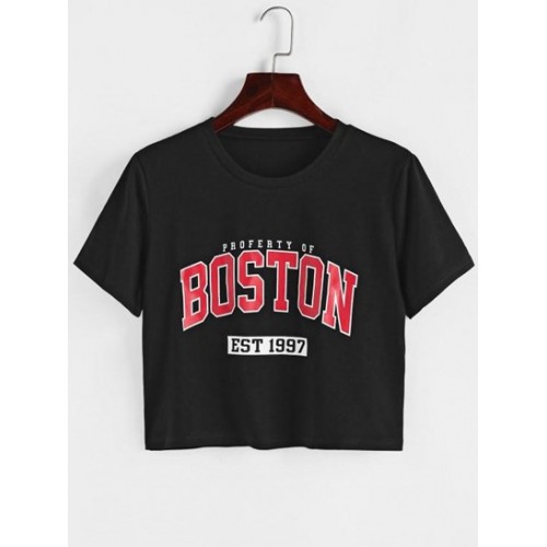 Letter Graphic Crop T Shirt