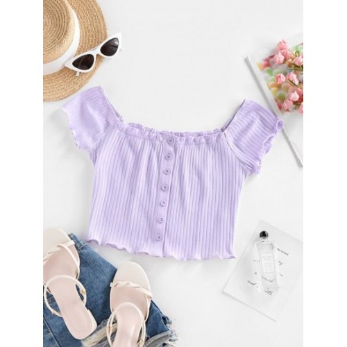Ribbed Lettuce Frilled Crop Baby Tee