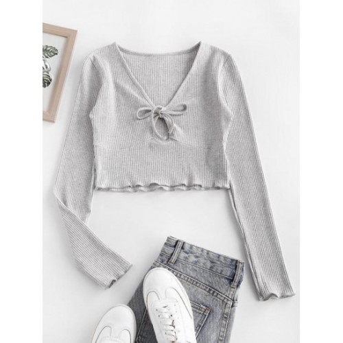 Rib-knit Lettuce Trim Marled Keyhole Baby Tee