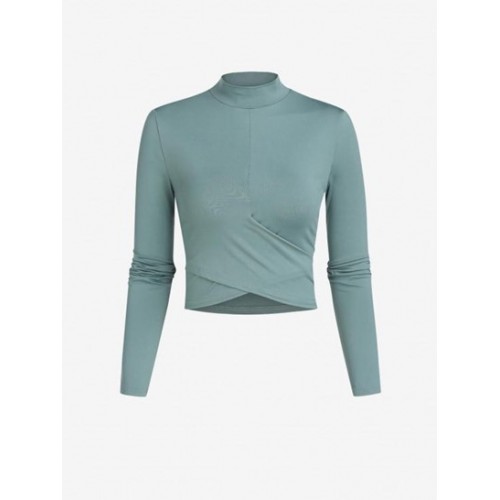 Crossover Hem Mock Neck Crop T Shirt
