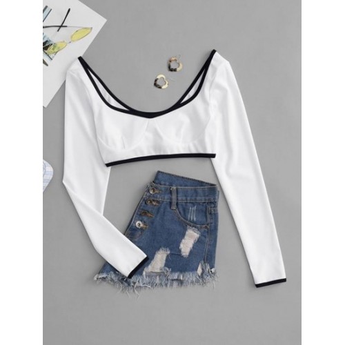 Contrast Piping Corset Style Crop Tee