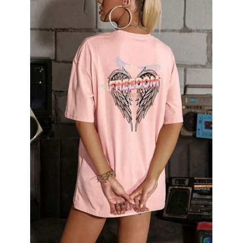 Wing Freedom Print Drop Shoulder T Shirt