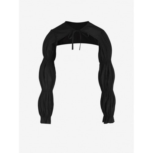 Tie Collar Poet Sleeve Shrug Top