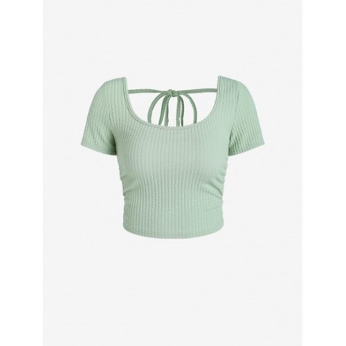 Textured Tie Back Ruched Tee
