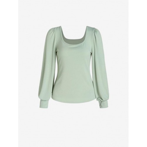 Lantern Sleeve U Neck T Shirt