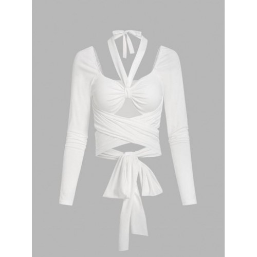 Tie Criss Cross Cut Out Halter Tee