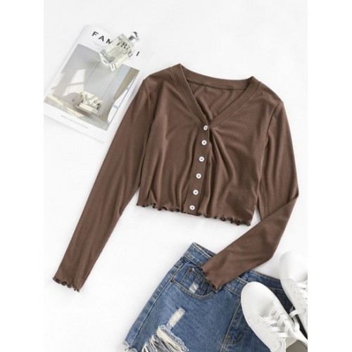 Button Up V Neck Cropped Tee