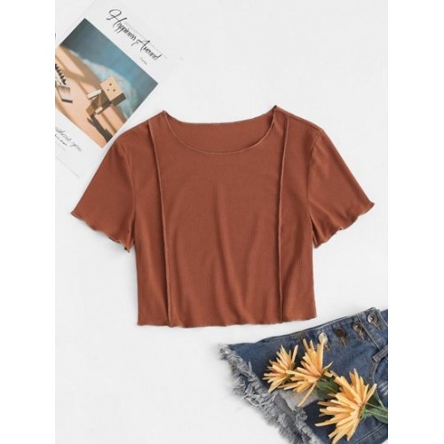 Ribbed Topstitching Crop T Shirt