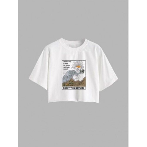 Sea Waves Graphic Cropped Tee