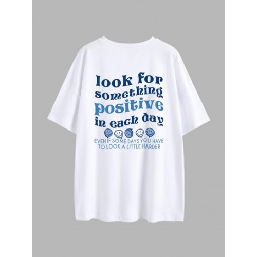 Positive Smiling Face Print Drop Shoulder T Shirt