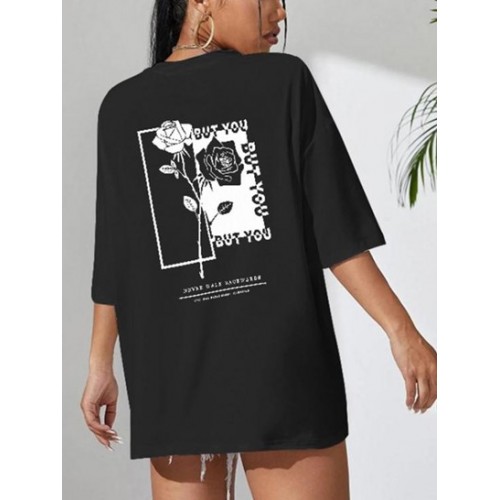 Drop Shoulder But You Rose Print T Shirt