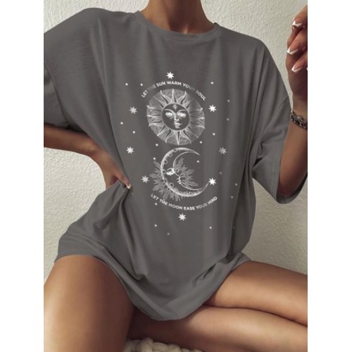 Oversized Sun Star Moon Graphic T-shirt