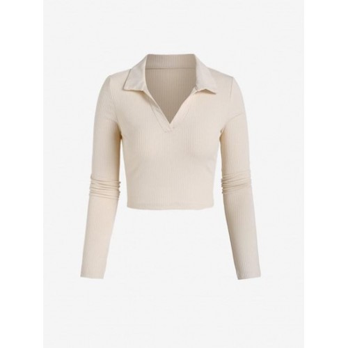 Ribbed Polo Cropped Tee