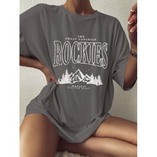 Letter Mountain Print Oversized Tunic Tee