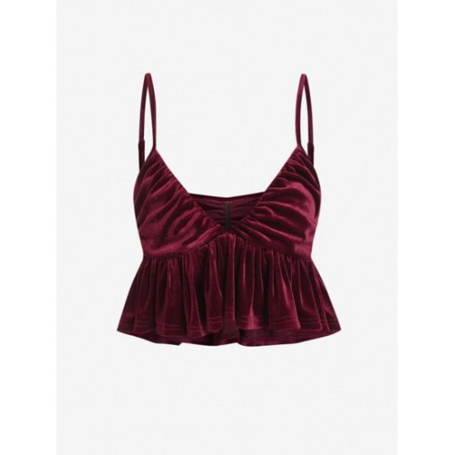 Velour Ruched Peplum Camisole