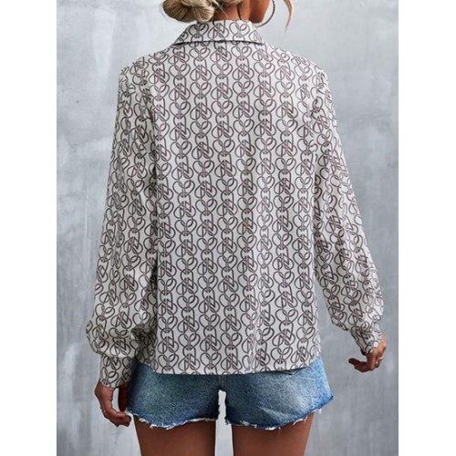 Retro Graphic Print Button Blouse