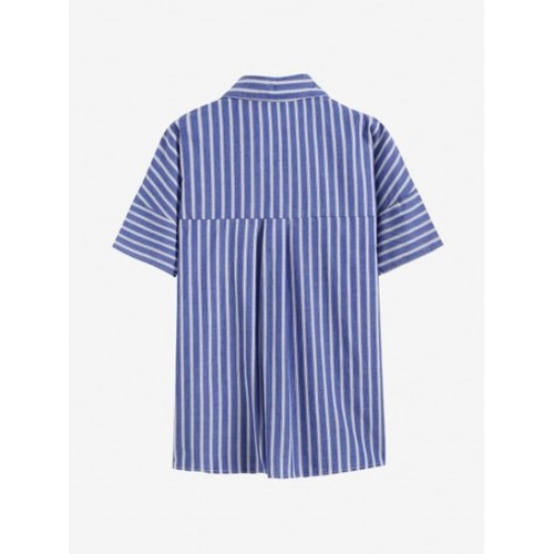 Vertical Stripes Front Pockets Button Down Shirt