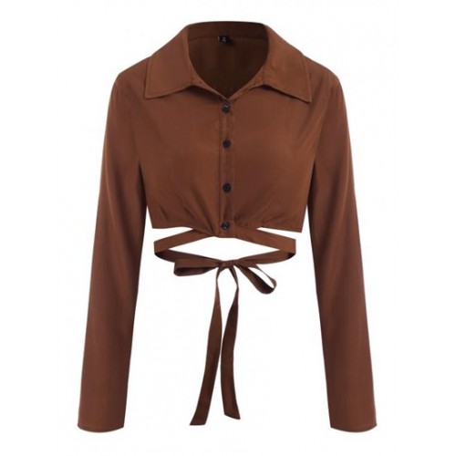 Button Up Midriff Flossing Crop Shirt