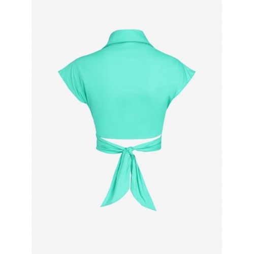 Criss Cross Tie Back Cropped Shirt