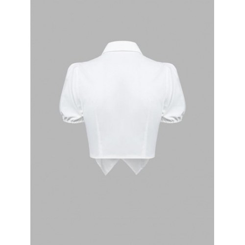 Scarf Hem Preppy Tie Cropped Shirt