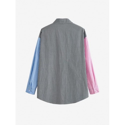 Colorblock Gingham Drop Shoulder Pocket Shirt