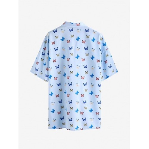 Drop Shoulder Butterfly Print Pocket Shirt