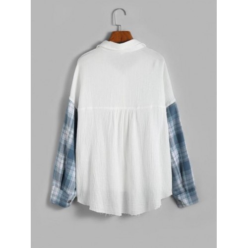 Plaid Panel Front Pockets Button Down Shirt