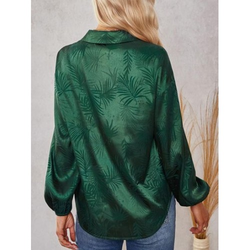 Leaves Jacquard Silky Satin Button Down Shirt