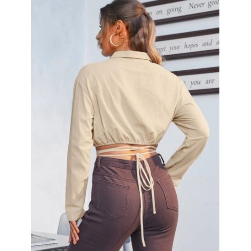 Drop Shoulder Midriff Flossing Crop Blouse